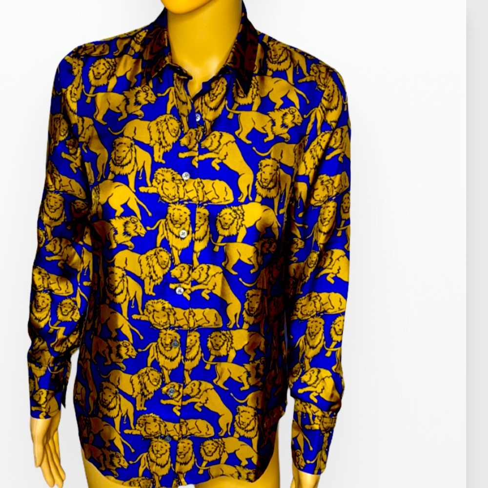 J.Crew Collection Royal Blue Gold
Lion Print Silk Shirt Blouse Size 0 - Picture 8 of 14